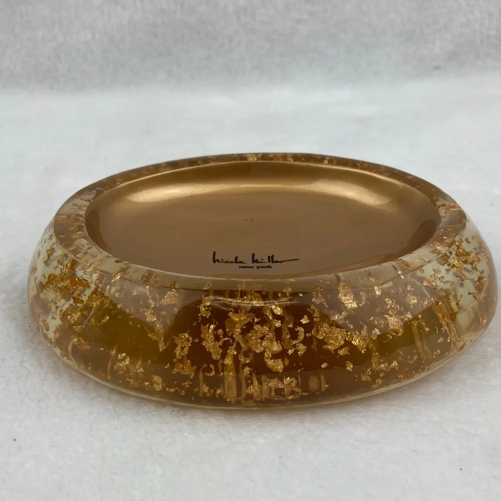 Nicole Miller Gold and Clear Oval Lucite Jewelry/ Soap Dish 5”